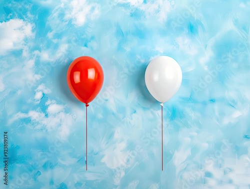 A balloon increasing as it floats upwards, while another decreases, deflating to the ground photo