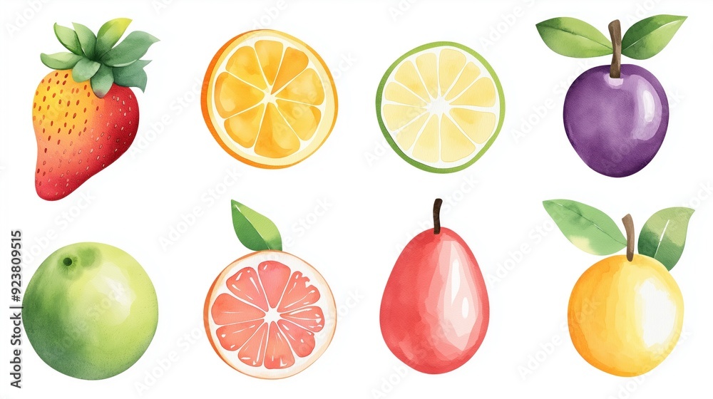 set of watercolor fruit set of watercolor fruit