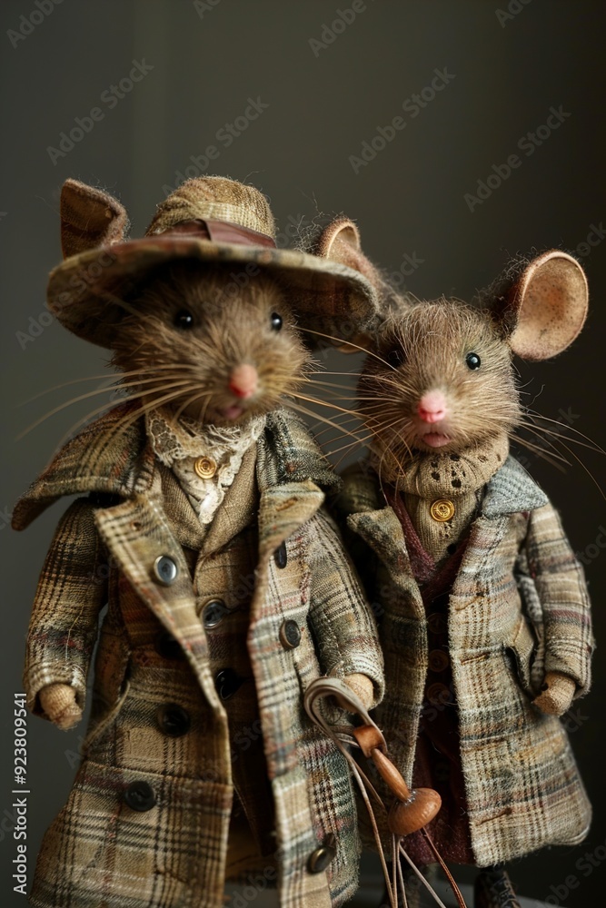 A two toy mice dressed in coats and hats --ar -- A two toy mice dressed in coats and hats --ar --