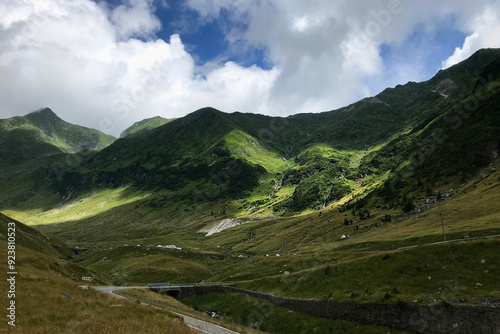 Beautiful picturesque Transfagarasan in Romania. Summer sunny mountain road.