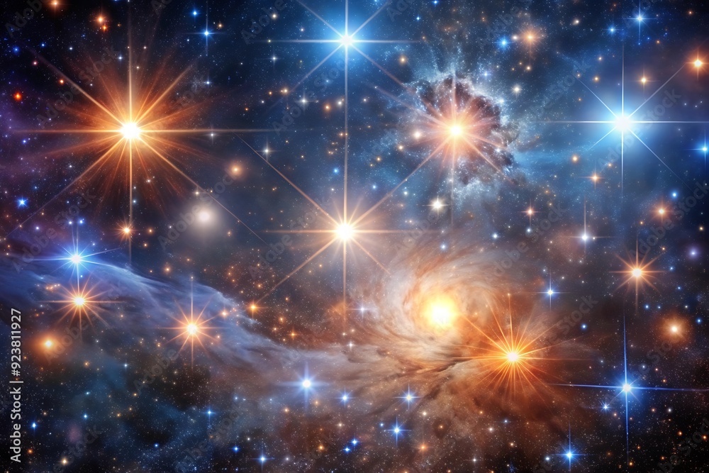 Christmas background with snow and stars with rays
Christmas background with snow and stars with rays