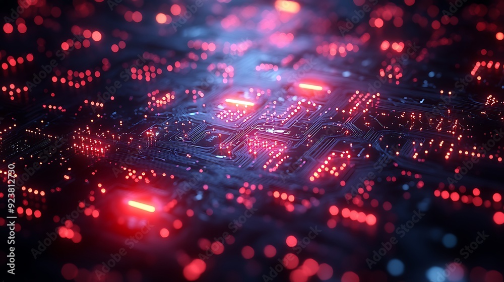 Obraz premium Abstract electronic circuit, tech digital background, computing system connectivity design 
