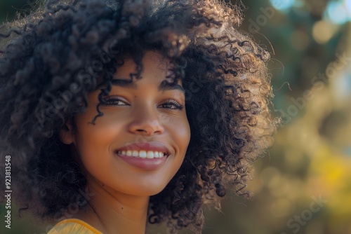 A Woman happiness african attractive happy curly look