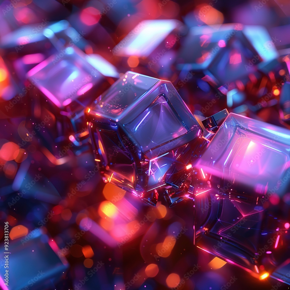 Abstract 3D Geometric Shapes with Neon Lights Abstract 3D Geometric Shapes with Neon Lights