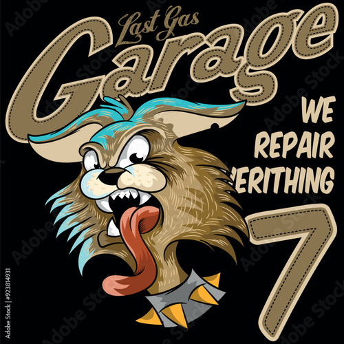 Rebel rocker cat with tongue hanging out, with vibrant punk style colors, urban sports texts with crazy numbers and studies for stickers or other applications, novel designs. biker and skater