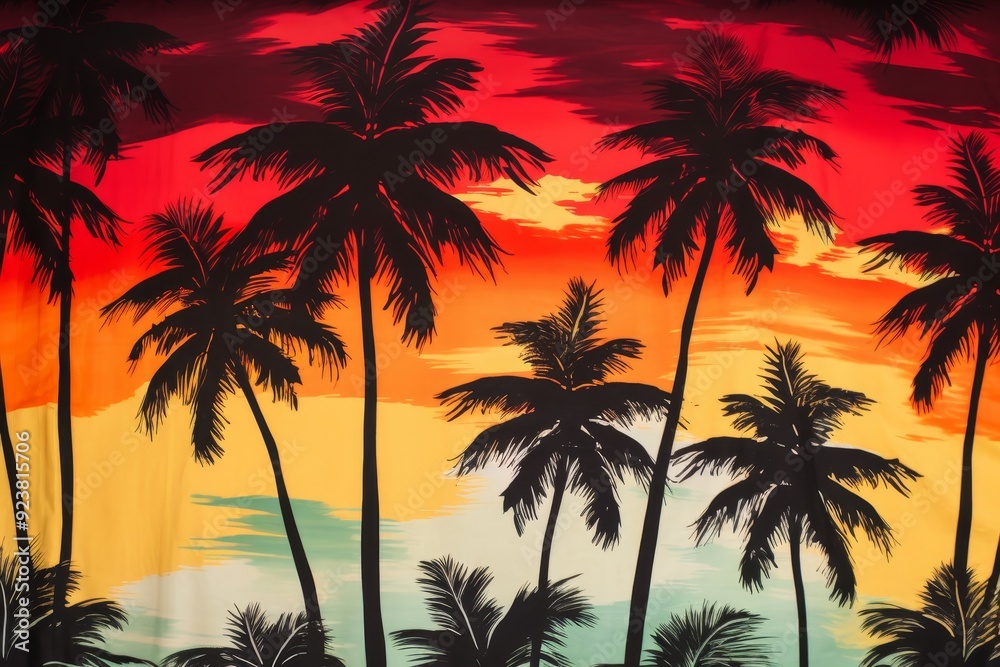Tropical sunset with palm tree silhouettes. Tropical sunset with palm tree silhouettes.