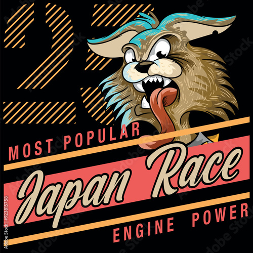 Rebel rocker cat with tongue hanging out, with vibrant punk style colors, urban sports texts with crazy numbers and studies for stickers or other applications, novel designs. biker and skater