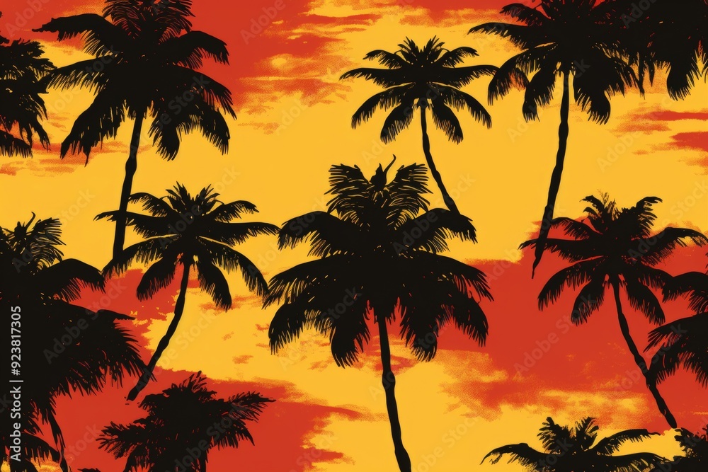 Tropical sunset with palm tree silhouettes. Tropical sunset with palm tree silhouettes.