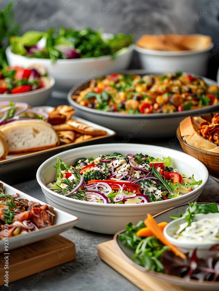 Delicious and healthy spread of salads and appetizers. Delicious and healthy spread of salads and appetizers.