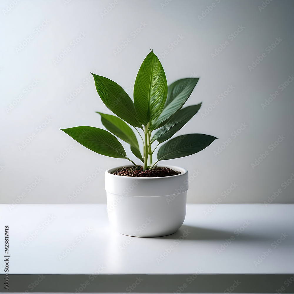 Small Green Plant in White Pot- A minimalist image of a small green plant in a white pot, p_1(605) Small Green Plant in White Pot- A minimalist image of a small green plant in a white pot, p_1(605)
