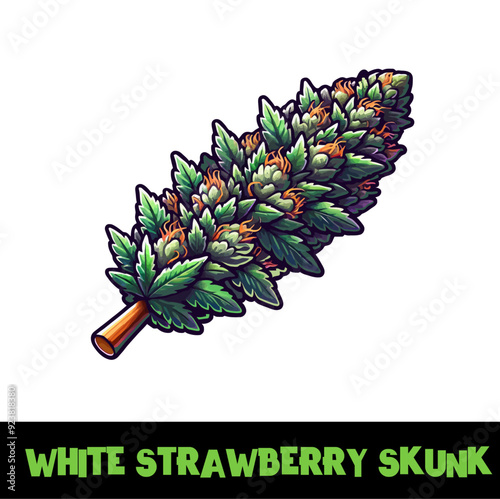 Vector Illustrated White Strawberry Skunk Cannabis Bud Strain Cartoon