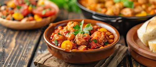 Wallpaper Mural Close-up of a flavorful stew with vegetables, meat and herbs, served in a rustic bowl. Torontodigital.ca