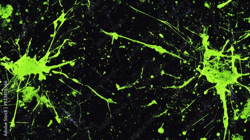 Vibrant Green Paint Splatter on Black Background Artistic Textures