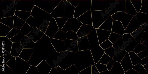 Abstract Voronoi background vector design illustration. Black color Broken Stained-Glass Background with gray lines. 3D broken glass quartz Voronoi diagram vector background.