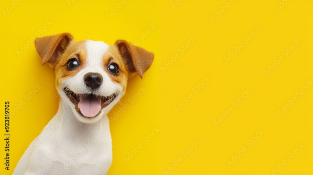 Happy Puppy on Yellow Background Happy Puppy on Yellow Background