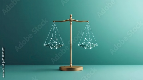 Justice scales with interconnected circles, unity in diversity, flat design illustration