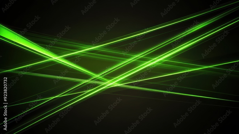 Abstract Green Laser Light Beams Crossing in Dark Background