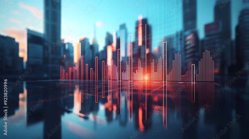 A vibrant urban skyline reflected in water, with dynamic sound waves overlaying the scene, showcasing modern city life. A vibrant urban skyline reflected in water, with dynamic sound waves overlaying the scene, showcasing modern city life.