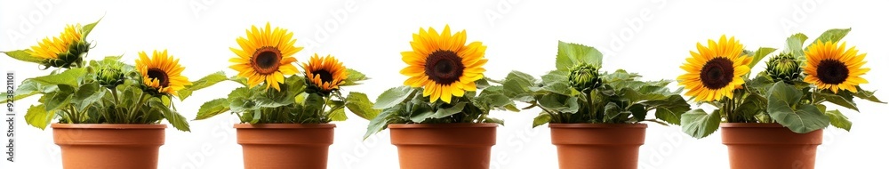 Obraz premium Sunflower in an Isolated Flowerpot on a White Background: A Symbol of Happiness and Positive Energy in Simplicity
