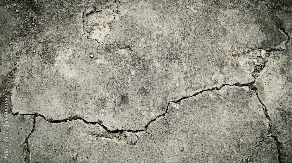 Obraz premium Close-up of textured concrete pavement with small cracks and natural wear patterns