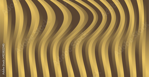 The composition of curved lines and geometric planes with gold gradient colors arranged repeatedly gives the impression of an optical illusion, luxurious and expensive