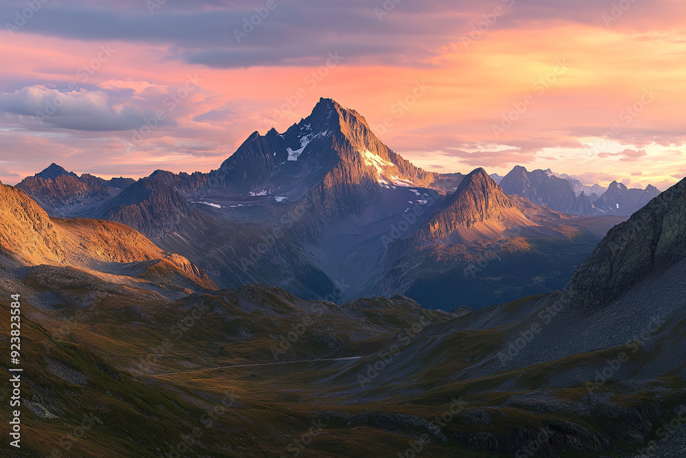 Fototapeta premium An alpine landscape panorama in the evening showcases the majestic Herzogstand Mountain