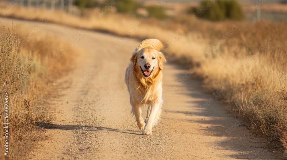 Joyful Golden Retriever Running on a Country Path Joyful Golden Retriever Running on a Country Path