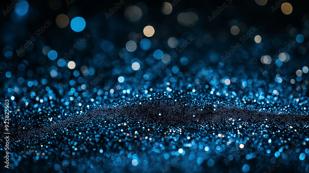 Sparkling Blue Glitter with Bokeh Lights on Dark Background with Copy Space Sparkling Blue Glitter with Bokeh Lights on Dark Background with Copy Space