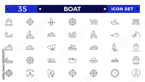 Boat outline icon set. Yacht, icon set. yachts motor boats, linear icons. Boat Icon Vector Illustration.