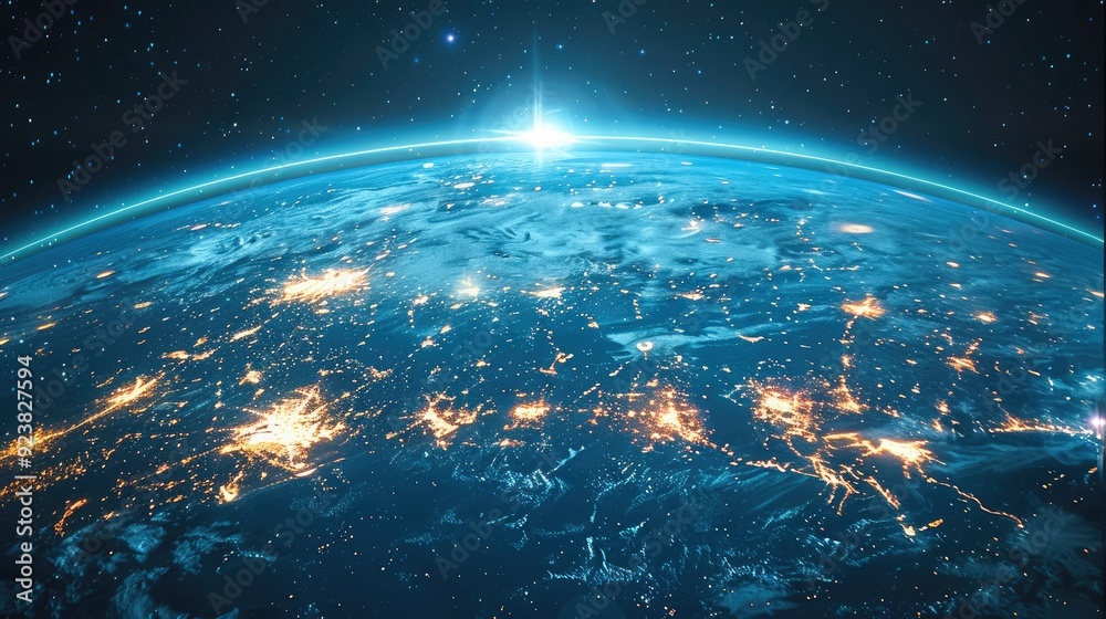 Fototapeta premium Futuristic Earth Technology And Internet vector art illustration. Generative AI.