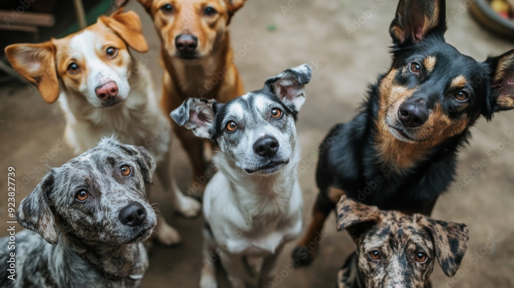 Group of Adorable Dogs Looking Up Group of Adorable Dogs Looking Up