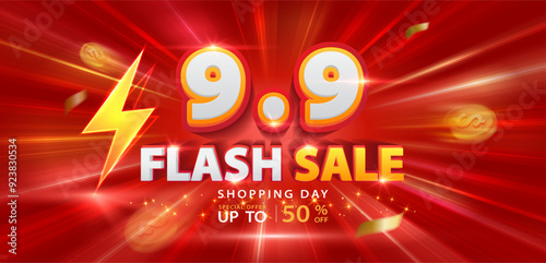 9.9 discount flash sale background. Vector illustration for shopping day, online shopping, special Offer coupon, voucher, banner template, websites, social media advertising.