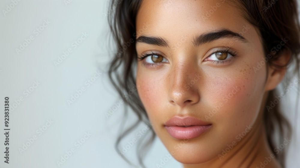 Hispanic Latina woman with glowing skin and soft makeup Hispanic Latina woman with glowing skin and soft makeup