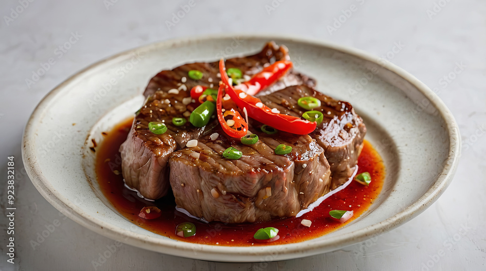 a chinese pepper steak isolated on white background a chinese pepper steak isolated on white background