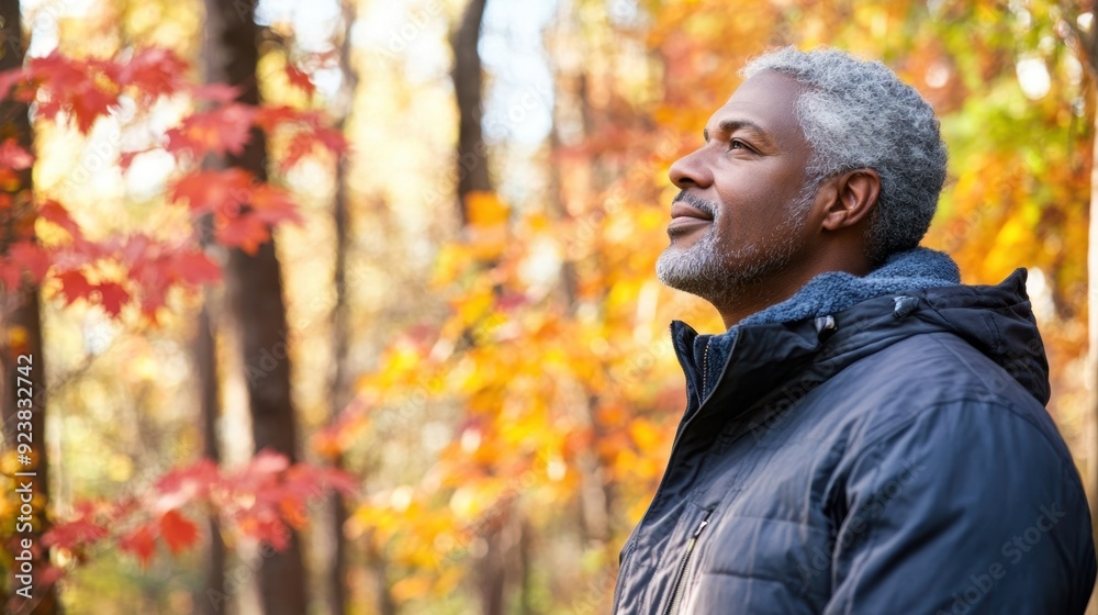 Contemplative Mature Man Enjoying Serene Autumn Park Scenery Contemplative Mature Man Enjoying Serene Autumn Park Scenery