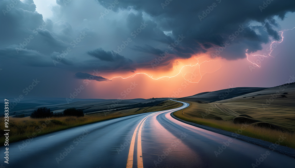 Naklejka premium thunder over the road