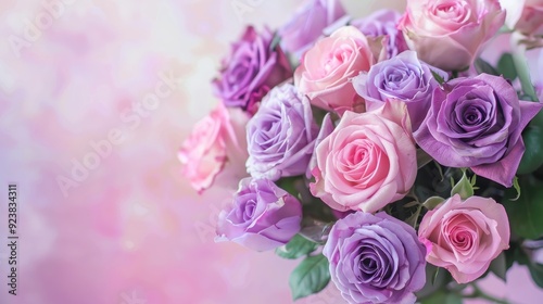 Fototapeta Naklejka Na Ścianę i Meble -  Pink and purple roses bouquet on natural background with space for customization