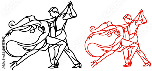 a couple dancing in a dynamic pose, The line art