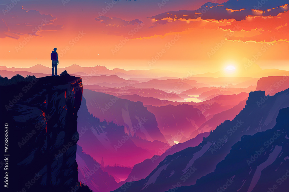 A man is standing on a mountain top with a camera, generative ai image. A man is standing on a mountain top with a camera, generative ai image.