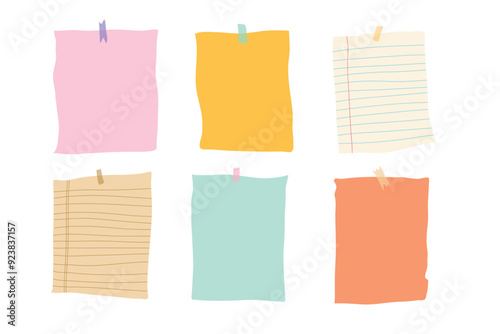 Note paper and sticky clear tape for note, back to school with different style and colorful colors set stick on the wall