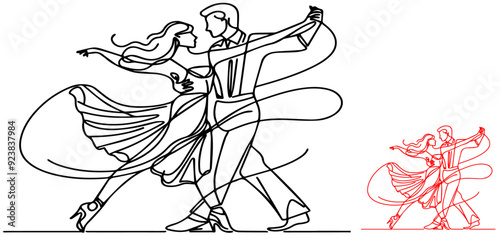 continuous single line drawing of couple dancing, line art vector illustration
