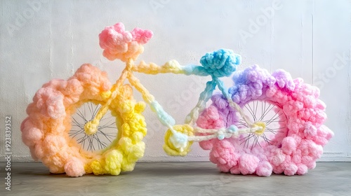 Whimsical Rainbow Hued Bicycle with Dreamlike Fauvism Inspired Textured Aesthetic photo