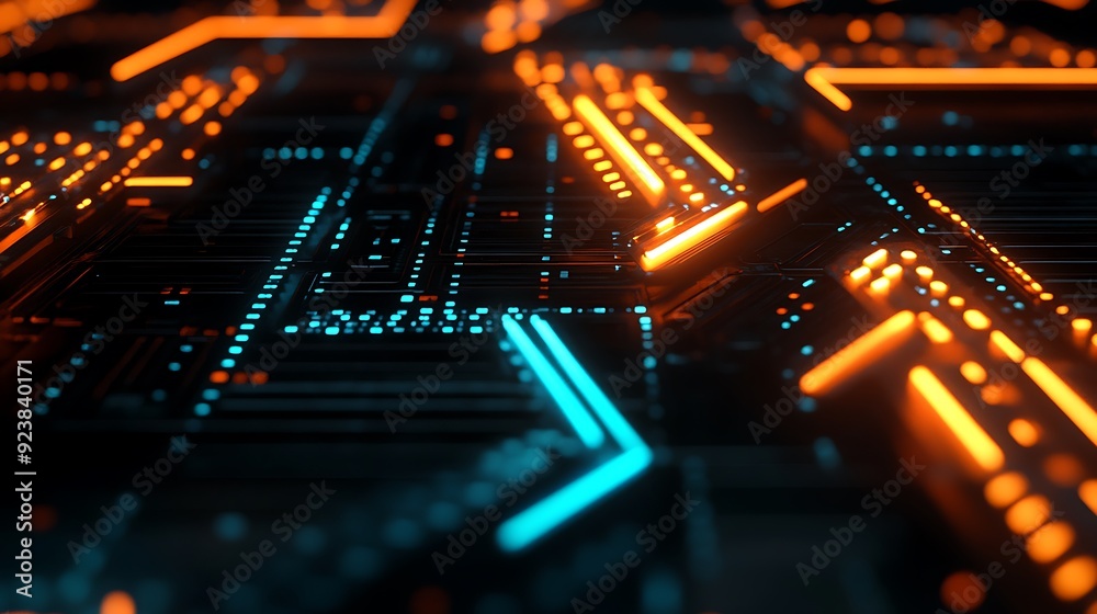 Futuristic Arrow-Shaped UI Elements with Orange and Teal Glow on Black Background - 3D Render in Octane Style Futuristic Arrow-Shaped UI Elements with Orange and Teal Glow on Black Background - 3D Render in Octane Style