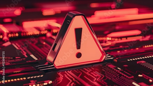 Computerized warning Interjection Imprint on Red Digital Foundation. 3D Delivering