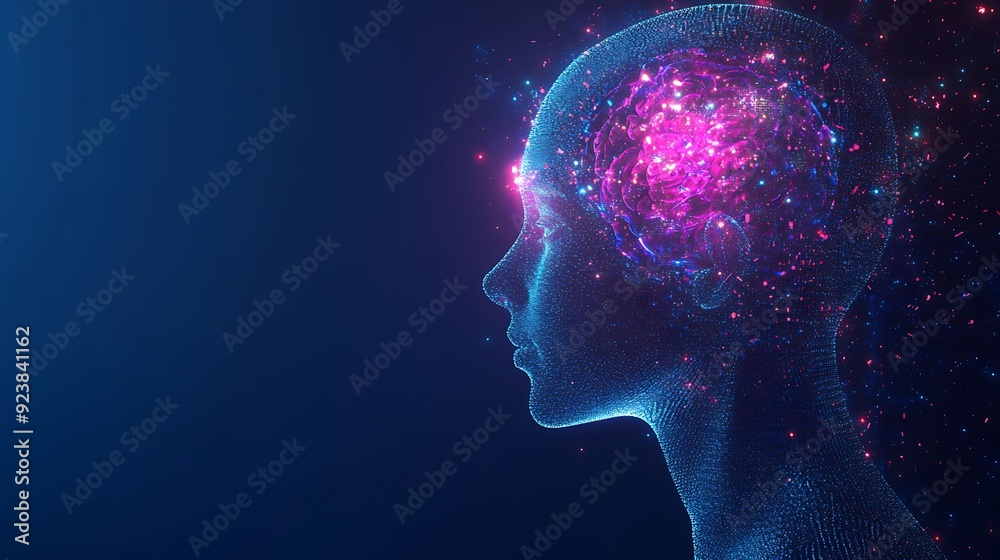 Obraz premium an abstract background of a humanoid head equipped with a neural network brain, the concept of advanced AI and human-computer integration.