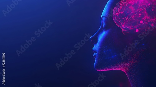 an abstract background of a humanoid head equipped with a neural network brain,  the concept of advanced AI and human-computer integration.
