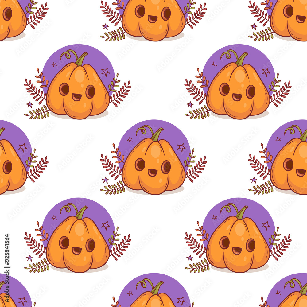 Halloween Seamless Pattern with Cute Pumpkin Jack Halloween Seamless Pattern with Cute Pumpkin Jack