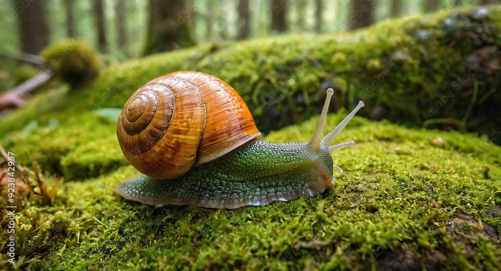 Little snail in the forest close-up Little snail in the forest close-up