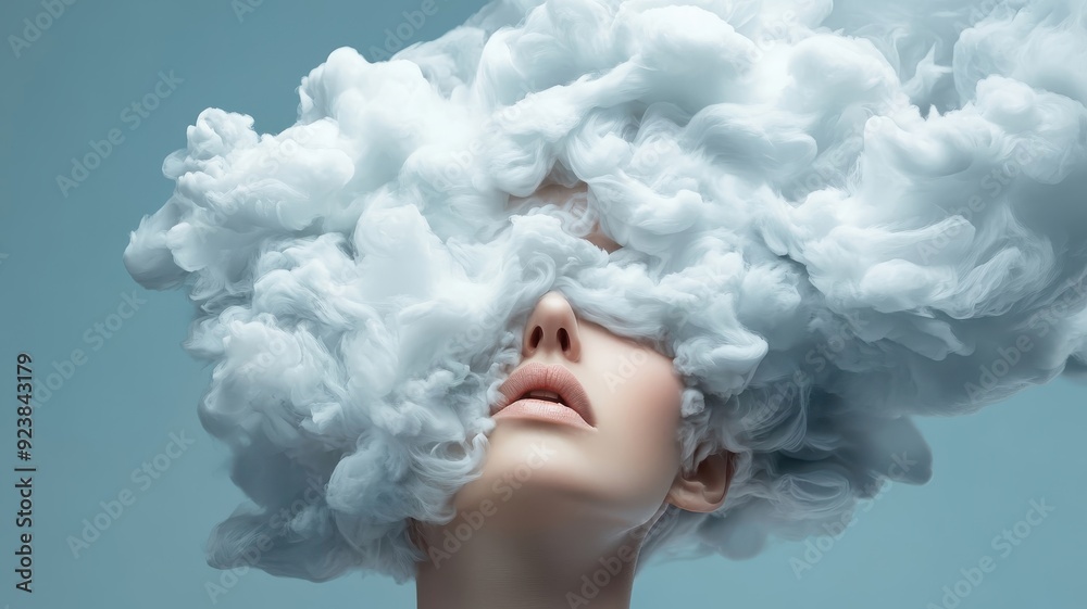 Surreal vision of person with hair made of swirling clouds. Surreal vision of person with hair made of swirling clouds.