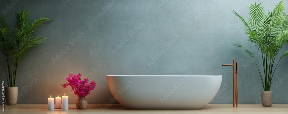 Luxurious bathroom with a freestanding tub, candles, and a relaxing atmosphere